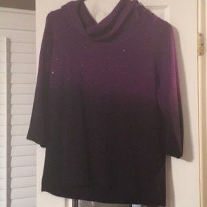 Rhinestone studded turtleneck ombré sweater